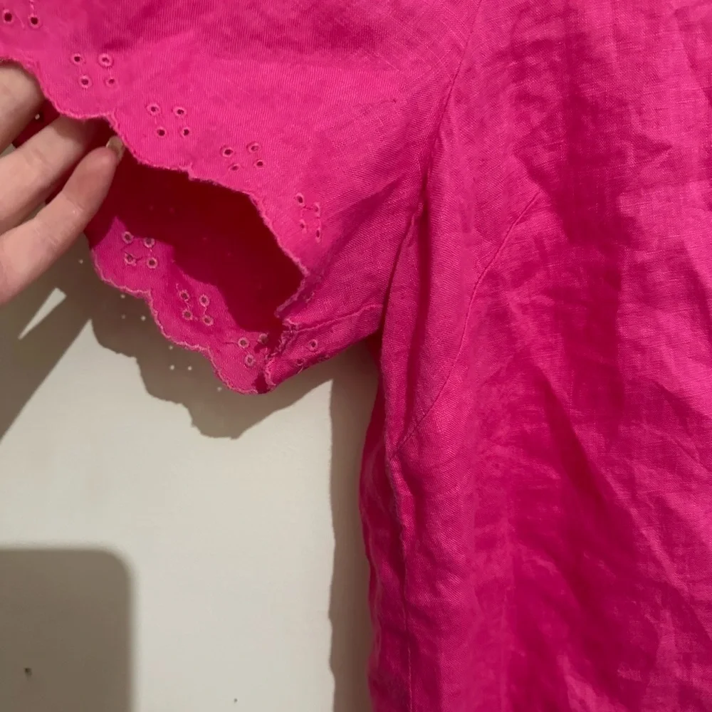 J. Crew Size 14 Pink Linen Scalloped Hem Oversized Blouse Summer Spring